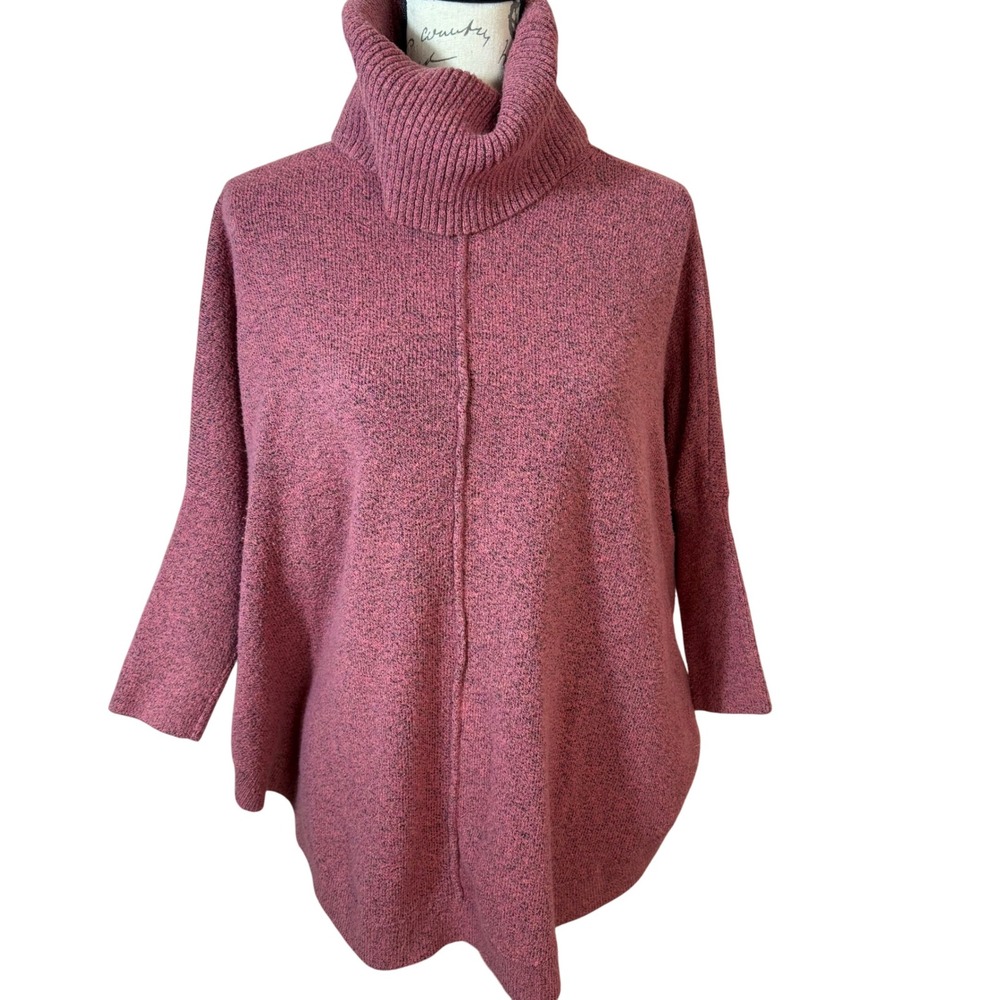 LOFT Marled Pink Turtleneck Dolman Sleeve Sweater Womens MM‎ Oversized Fit
